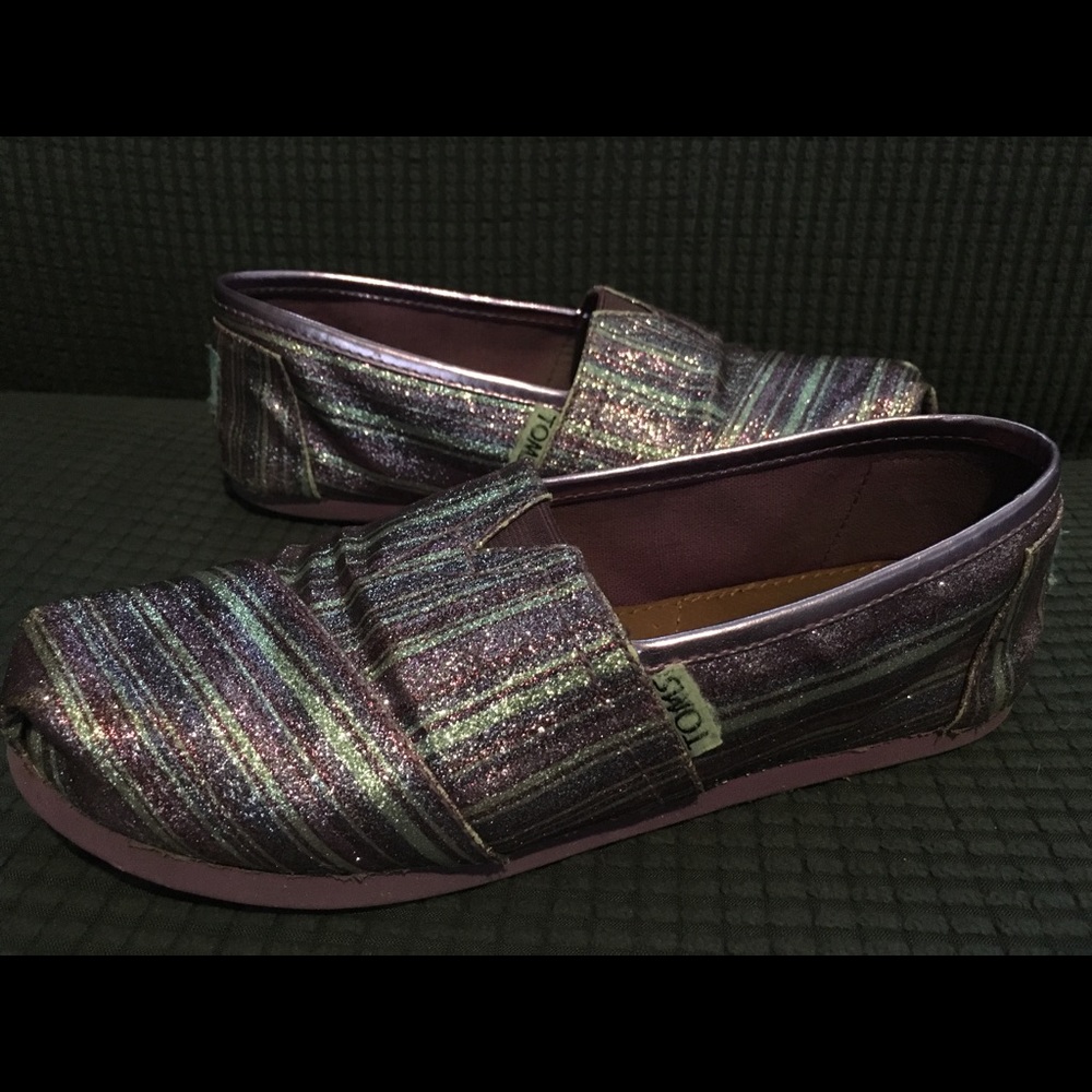 Toms Youth purple stripe glitter shoes